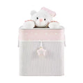 Danya B. Collapsible Bamboo Kids' Laundry Hamper Toy Storage with Handles Pink and Cream Teddy Bear
