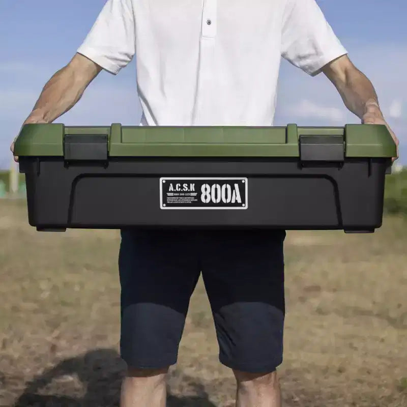 JEJ Astage Tough Trunk 800AX Contenitore per Stoccaggio Impilabile Robusto Multiuso Verde Nero