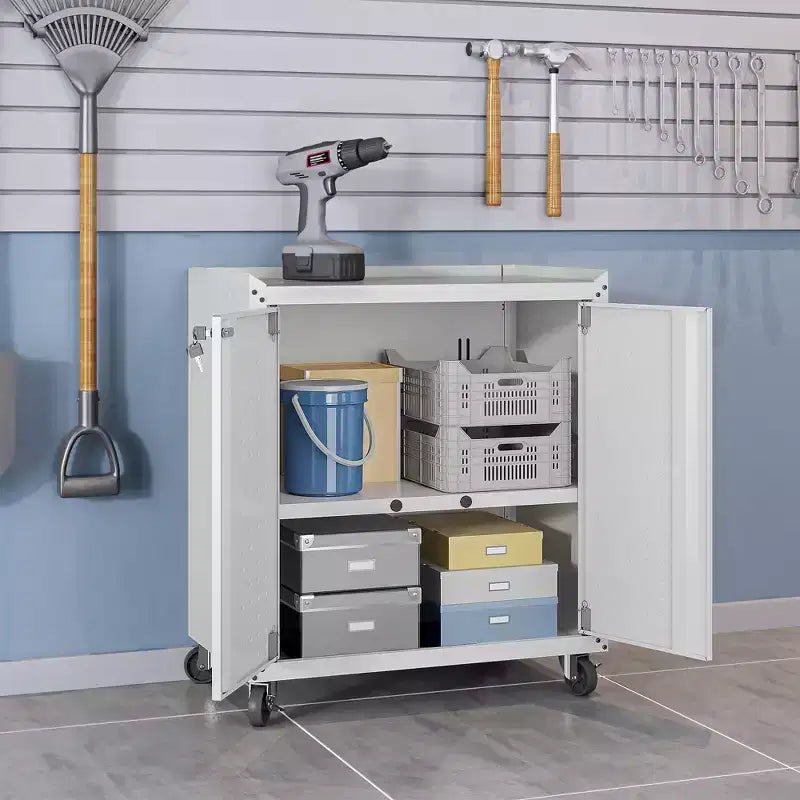 Manhattan Comfort Fortress Set 3.0 Mobile Salvaspazio da Garage con Armadietto e Banco da Lavoro, 3 pz, Bianco