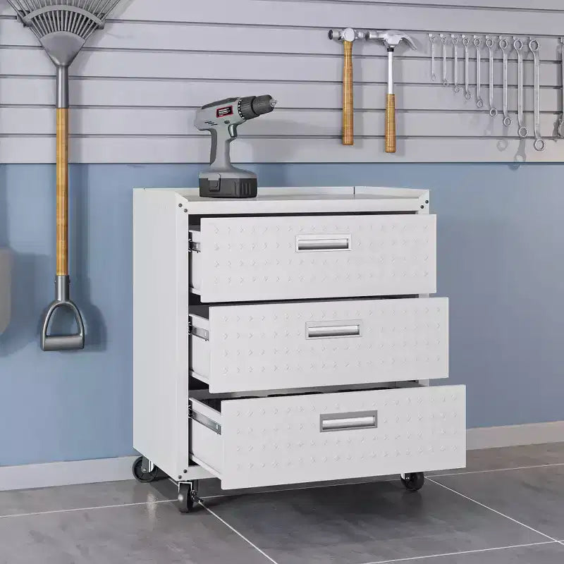 Manhattan Comfort Fortress Set 3.0 Mobile Salvaspazio da Garage con Armadietto e Banco da Lavoro, 3 pz, Bianco