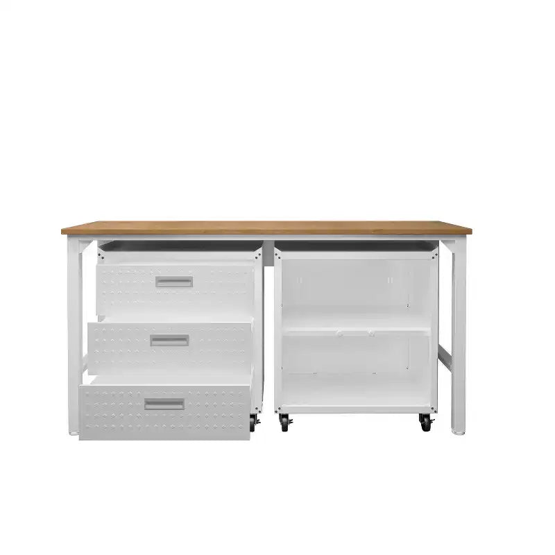 Manhattan Comfort Fortress Set 3.0 Mobile Salvaspazio da Garage con Armadietto e Banco da Lavoro, 3 pz, Bianco