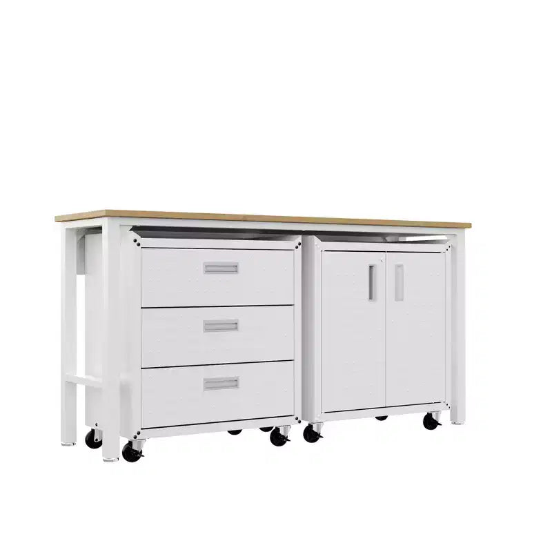 Manhattan Comfort Fortress Set 3.0 Mobile Salvaspazio da Garage con Armadietto e Banco da Lavoro, 3 pz, Bianco