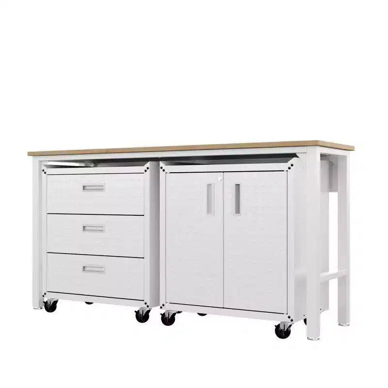 Manhattan Comfort Fortress Set 3.0 Mobile Salvaspazio da Garage con Armadietto e Banco da Lavoro, 3 pz, Bianco