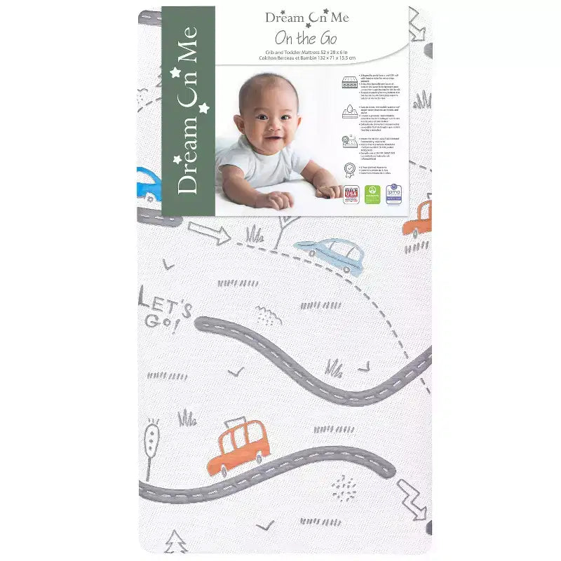 Dream On Me 150 Coil Inner Spring On The Go Crib and Toddler Mattress - White: Hypoallergenic, 2-Stage, Firm Side/Soft Side, 6" Thickness