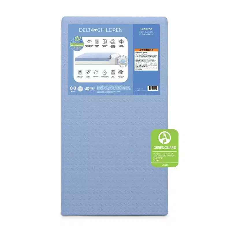 Delta Children Materassino per Culla Mini Traspirante da 10 cm con Cloud Core - Certificazione Greenguard Gold: Sensazione di Fermezza, Design Ibrido, Rivestimento Non Trapuntato