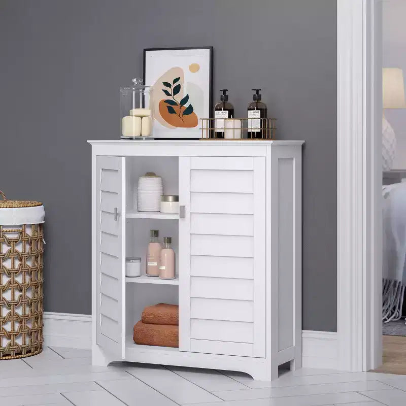 RiverRidge Brookfield, mobiletto e organizer da bagno e lavanderia a due ante con ripiani regolabili - Bianco