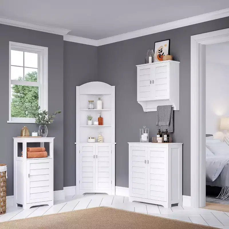 RiverRidge Brookfield, mobiletto e organizer da bagno e lavanderia a due ante con ripiani regolabili - Bianco