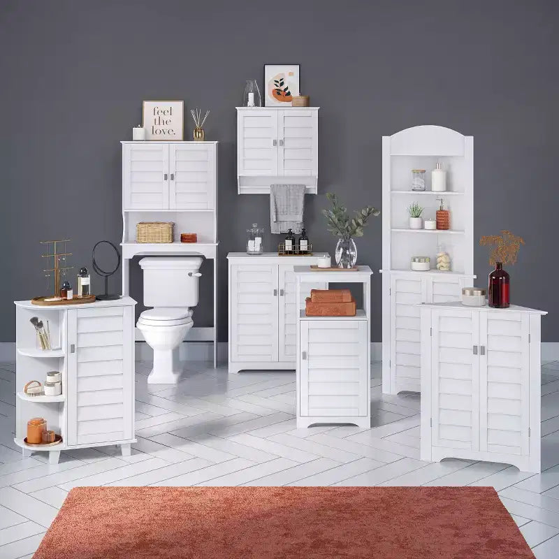 RiverRidge Brookfield, mobiletto e organizer da bagno e lavanderia a due ante con ripiani regolabili - Bianco