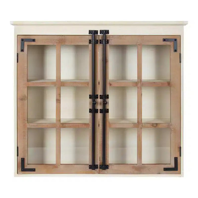 30" x 6.5" x 28" Hutchins Decorative Farmhouse Wood Wall Cabinet White/Brown - Kate & Laurel All Things Decor: No Assembly
