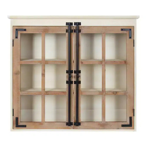 30" x 6.5" x 28" Hutchins Decorative Farmhouse Wood Wall Cabinet White/Brown - Kate & Laurel All Things Decor: No Assembly