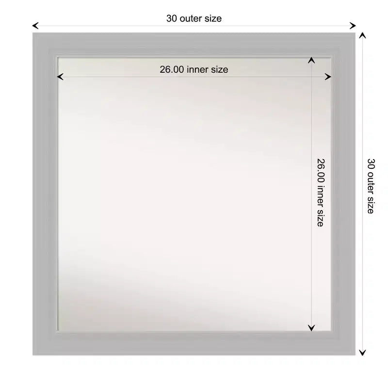 Specchio da parete per bagno in legno non smussato 30" x 30" argento sterling spazzolato - Amanti Art