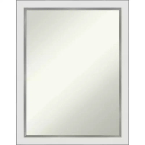 21" x 27" Non-Beveled Eva White Silver Narrow Wall Mirror - Amanti Art: Modern Rectangle, Includes Mounting Hardware