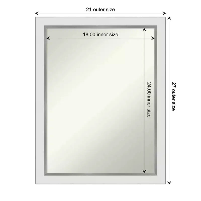 Specchio da parete stretto Eva bianco argento non smussato 21" x 27" - Amanti Art: rettangolare moderno, include hardware di montaggio