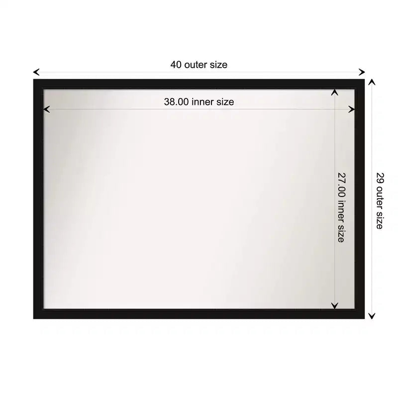 Specchio da parete stretto nero Avon, senza smussature, 40" x 29" - Amanti Art