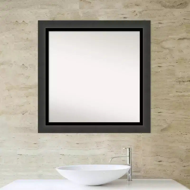 Specchio da Parete per Bagno 31"x31" Senza Bisello Tuxedo Black - Amanti Art: Quadrato Moderno, Cornice in Polistirene