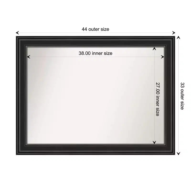 Specchio da parete nero 44" x 33" senza smusso - Amanti Art: rettangolare moderno, cornice in polistirene, include hardware di montaggio