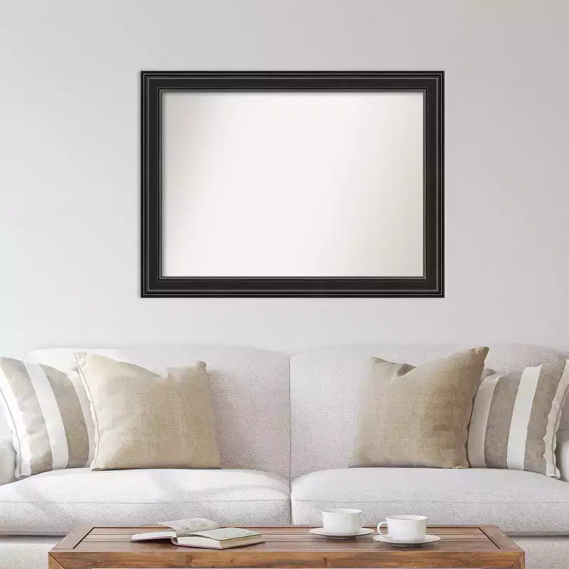Specchio da parete nero 44" x 33" senza smusso - Amanti Art: rettangolare moderno, cornice in polistirene, include hardware di montaggio
