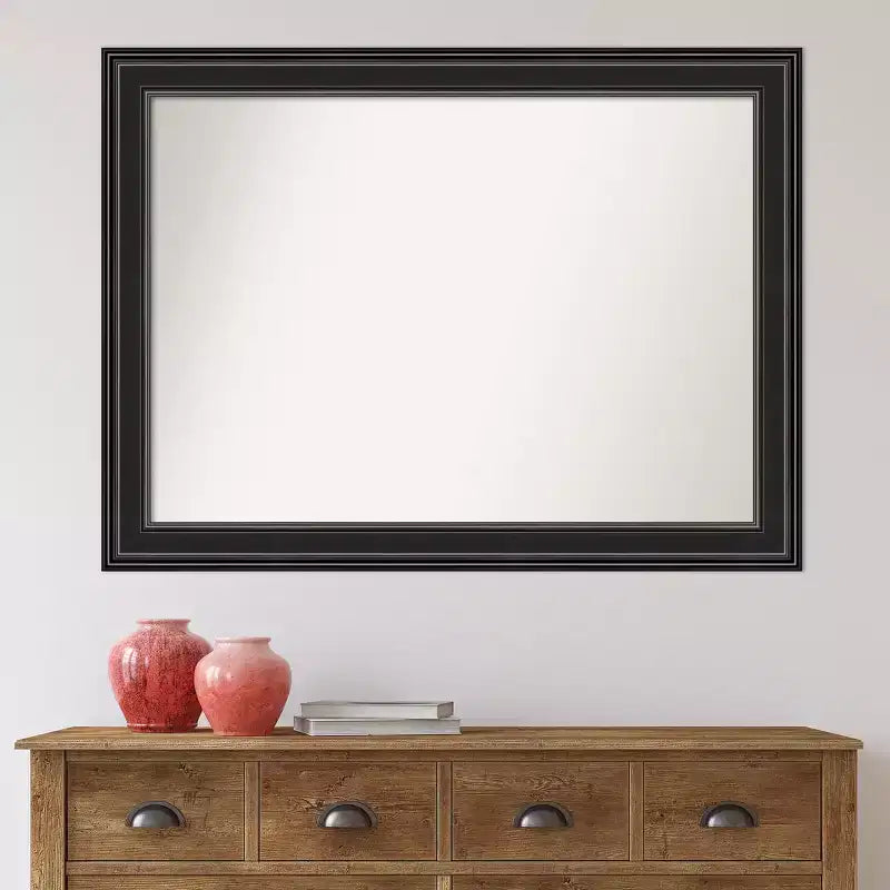 Specchio da parete nero 44" x 33" senza smusso - Amanti Art: rettangolare moderno, cornice in polistirene, include hardware di montaggio