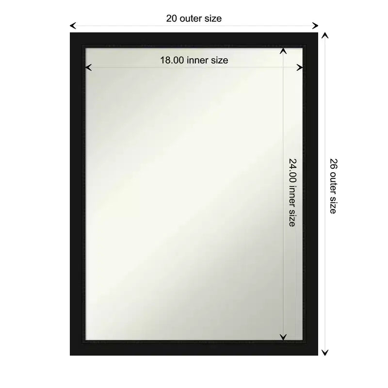 Specchio da parete stretto nero Avon da 20" x 26" senza smussatura - Amanti Art