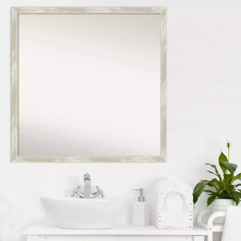 Specchio da parete per bagno sottile 71 x 71 cm, non bisellato, effetto crackle, argento metallizzato - Amanti Art: Include accessori per il montaggio, cornice in polistirene