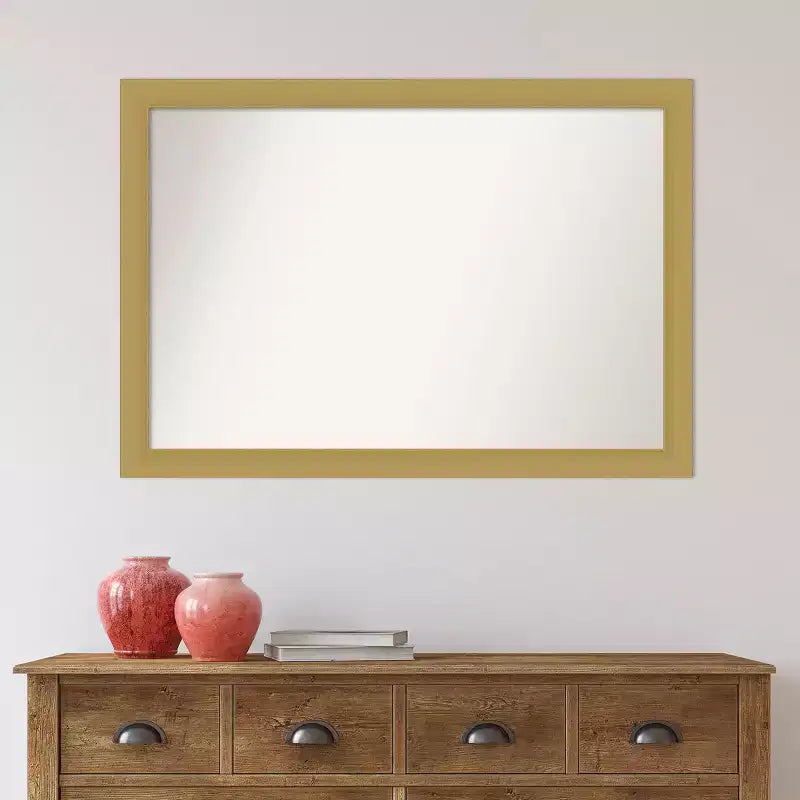 Specchio da parete senza smussatura Grace Brushed Gold 40" x 28" - Amanti Art: Rettangolare moderno, cornice in polistirene, include ferramenta di montaggio