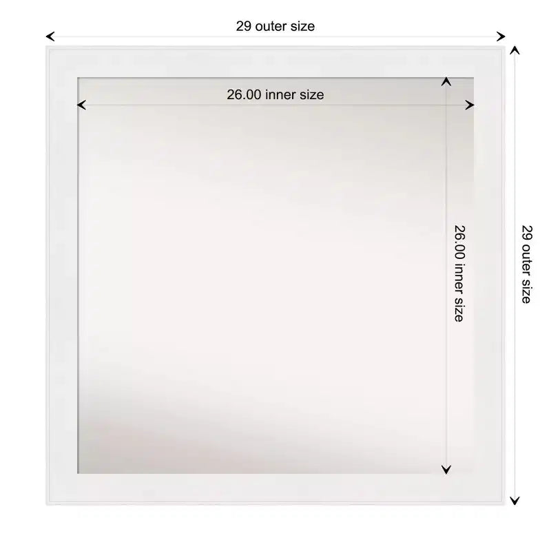Specchio da parete stretto non smussato per bagno, 76,2 x 76,2 cm, bianco - Amanti Art: include hardware di montaggio, montaggio a parete