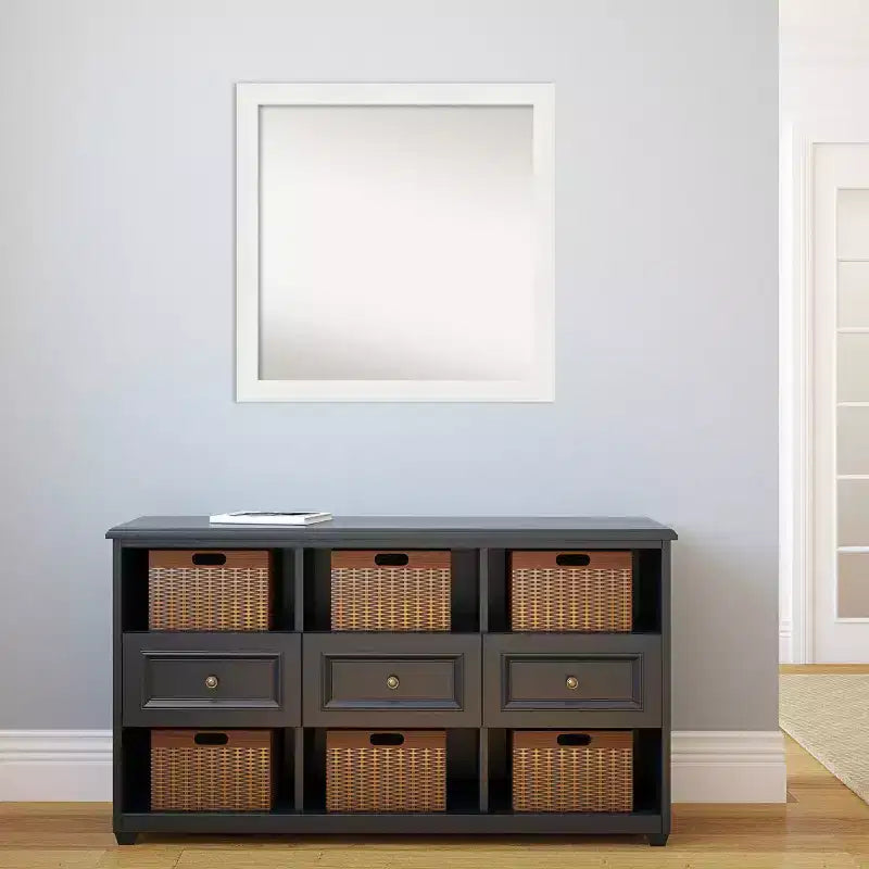 Specchio da parete stretto non smussato per bagno, 76,2 x 76,2 cm, bianco - Amanti Art: include hardware di montaggio, montaggio a parete