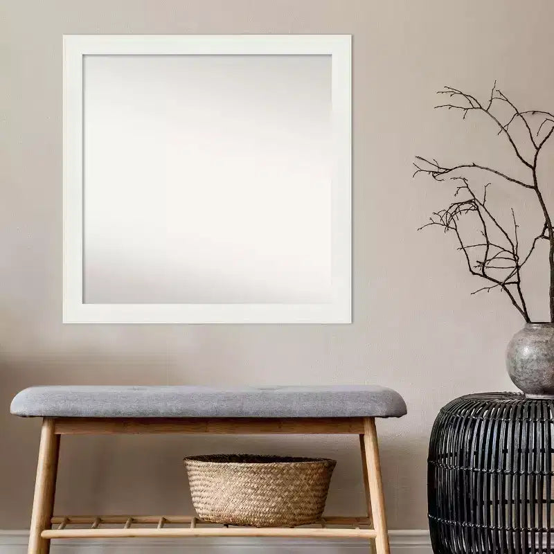 Specchio da parete stretto non smussato per bagno, 76,2 x 76,2 cm, bianco - Amanti Art: include hardware di montaggio, montaggio a parete