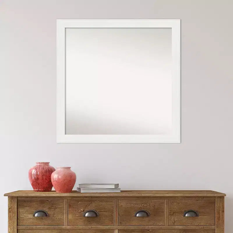 Specchio da parete stretto non smussato per bagno, 76,2 x 76,2 cm, bianco - Amanti Art: include hardware di montaggio, montaggio a parete