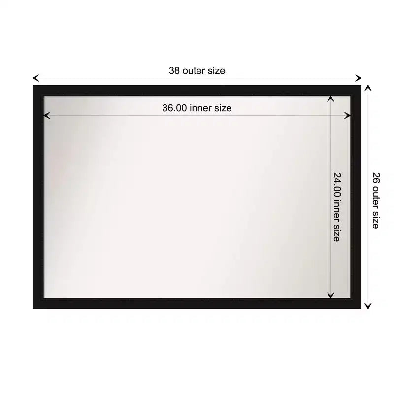 Specchio da parete stretto nero Avon non smussato da 38" x 26" - Amanti Art: Cornice moderna in polistirene, include accessori per il montaggio