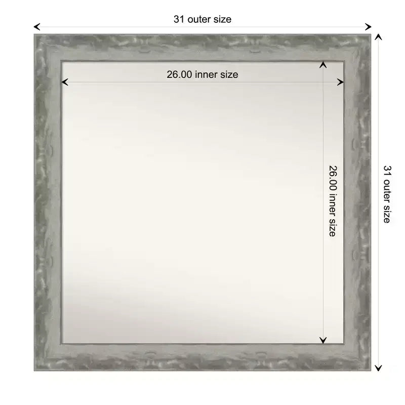 Specchio da parete per bagno stretto Amanti Art Waveline Silver non smussato da 31" x 31" - Amanti Art: specchio da trucco quadrato moderno con cornice in polistirolo