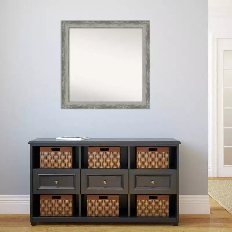 Specchio da parete per bagno stretto Amanti Art Waveline Silver non smussato da 31" x 31" - Amanti Art: specchio da trucco quadrato moderno con cornice in polistirolo