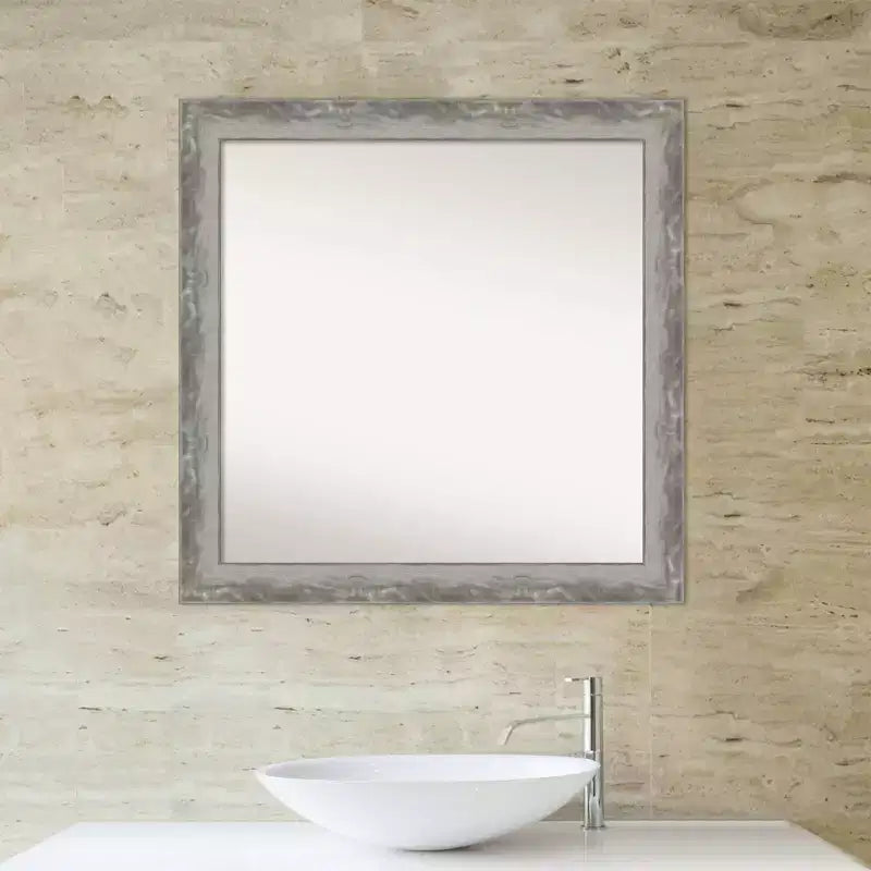 Specchio da parete per bagno stretto Amanti Art Waveline Silver non smussato da 31" x 31" - Amanti Art: specchio da trucco quadrato moderno con cornice in polistirolo