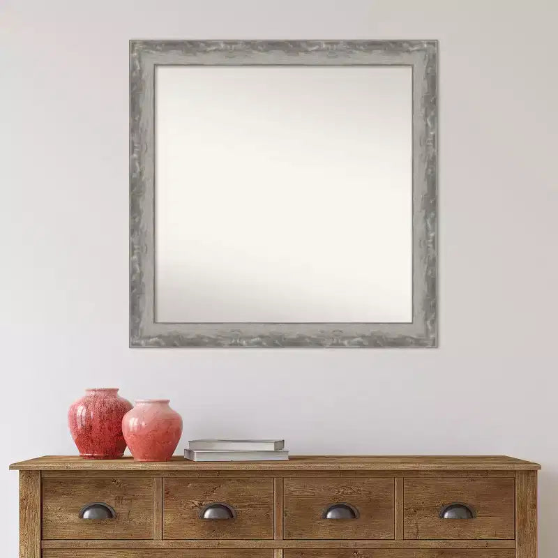 Specchio da parete per bagno stretto Amanti Art Waveline Silver non smussato da 31" x 31" - Amanti Art: specchio da trucco quadrato moderno con cornice in polistirolo