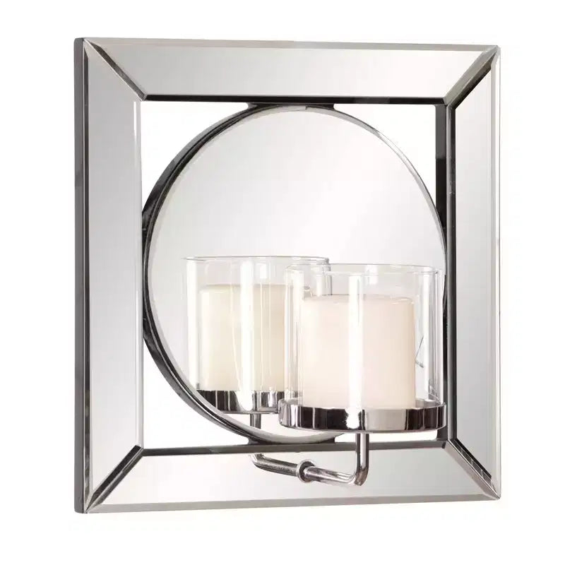 Howard Elliott Specchio quadrato con portacandele Argento: Specchio da parete moderno da 30 cm, con cornice in legno, nessun assemblaggio richiesto