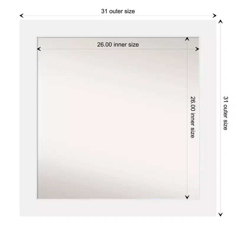 Specchio da parete per bagno in legno Corvino non smussato 31" x 31" bianco - Amanti Art: Design quadrato moderno, include hardware di montaggio