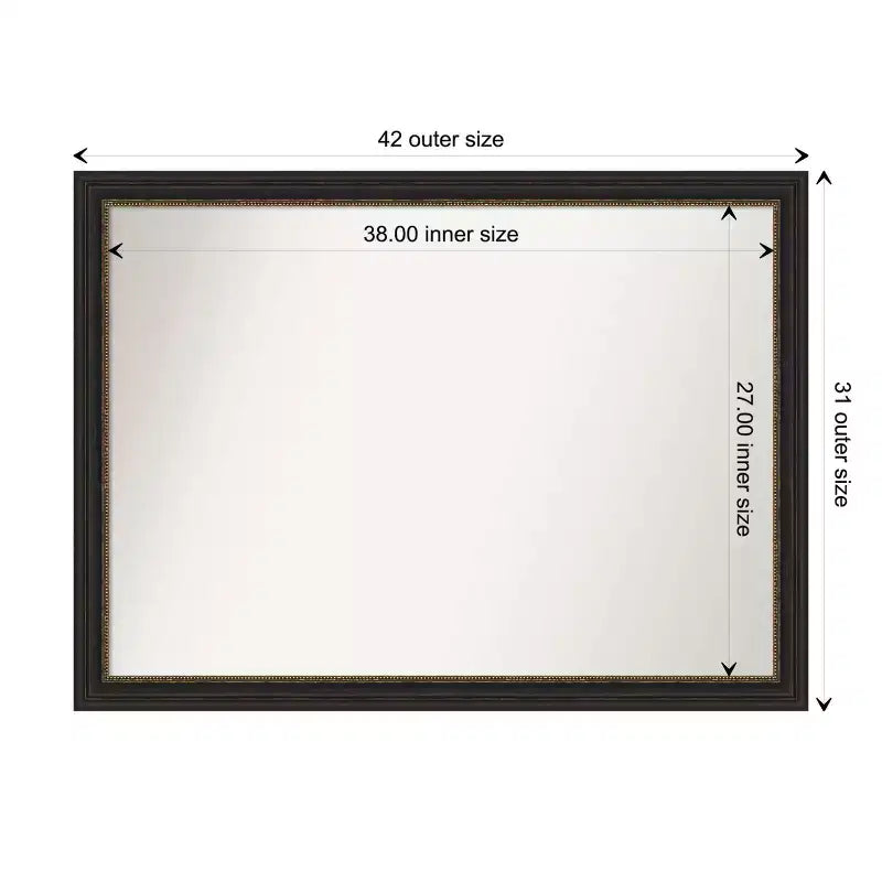 Specchio da parete stretto Amanti Art 42"x31" senza smussatura per bagno bronzo: Rettangolare, Cornice in polistirene, Montaggio a parete