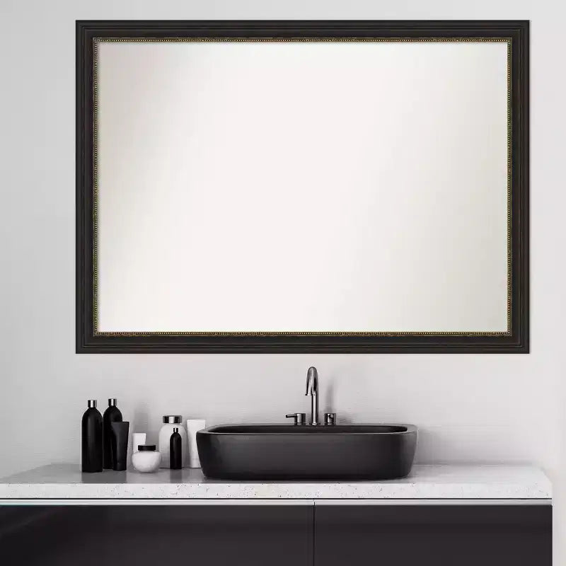 Specchio da parete stretto Amanti Art 42"x31" senza smussatura per bagno bronzo: Rettangolare, Cornice in polistirene, Montaggio a parete