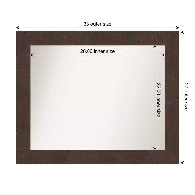 Specchio da parete per bagno Wildwood Marrone 33" x 27" senza smusso - Amanti Art: Rettangolare, Cornice in polistirolo, Montaggio a parete