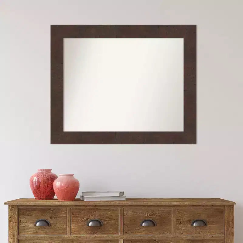 Specchio da parete per bagno Wildwood Marrone 33" x 27" senza smusso - Amanti Art: Rettangolare, Cornice in polistirolo, Montaggio a parete