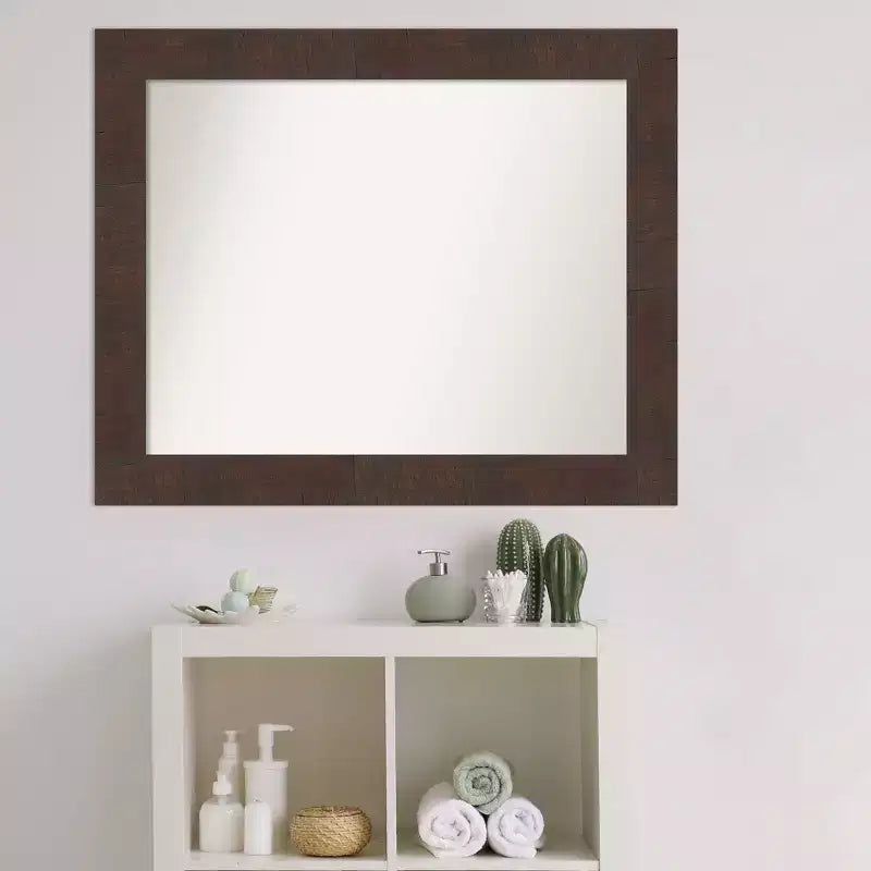 Specchio da parete per bagno Wildwood Marrone 33" x 27" senza smusso - Amanti Art: Rettangolare, Cornice in polistirolo, Montaggio a parete
