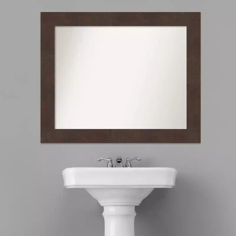 Specchio da parete per bagno Wildwood Marrone 33" x 27" senza smusso - Amanti Art: Rettangolare, Cornice in polistirolo, Montaggio a parete
