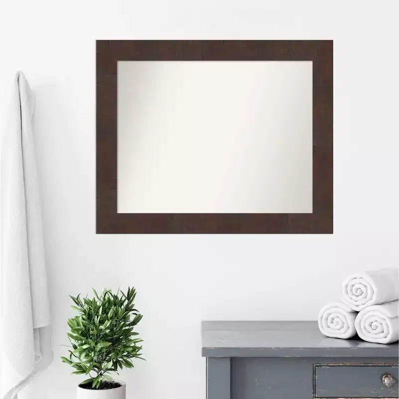 Specchio da parete per bagno Wildwood Marrone 33" x 27" senza smusso - Amanti Art: Rettangolare, Cornice in polistirolo, Montaggio a parete