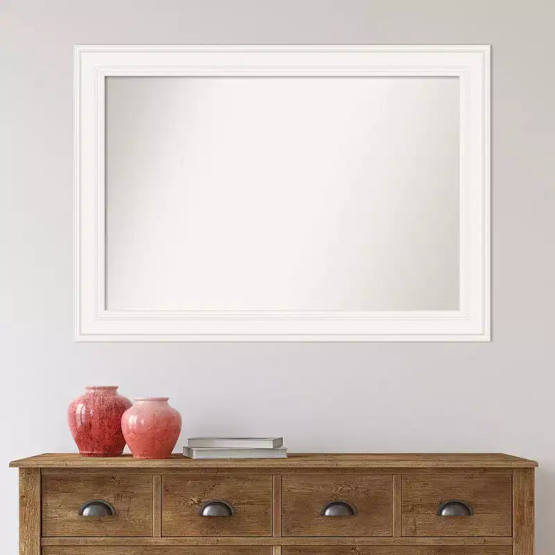 Specchio da parete per bagno Amanti Art 42" x 30" senza bordo smussato bianco Ridge: rettangolare moderno, include l'hardware di montaggio