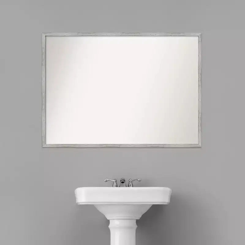 Specchio da parete per bagno in legno bianco scanalato non smussato da 99 x 71 cm - Amanti Art: Ferramenta di montaggio inclusa