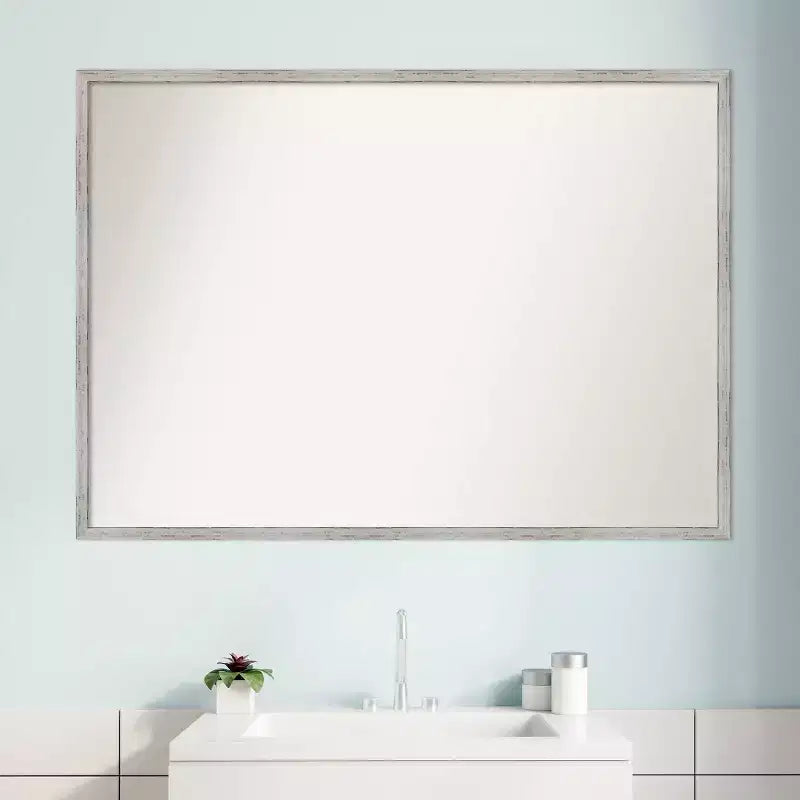 Specchio da parete per bagno in legno bianco scanalato non smussato da 99 x 71 cm - Amanti Art: Ferramenta di montaggio inclusa