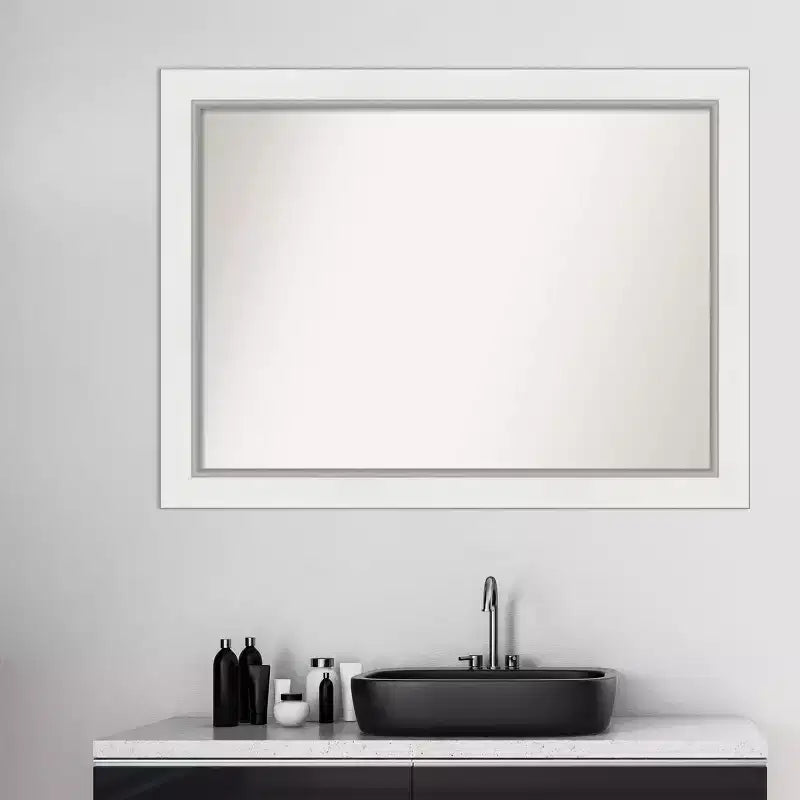 Specchio da parete per bagno in Eva, non smussato, 44" x 33", bianco - Amanti Art: Rettangolare moderno, cornice in polistirolo