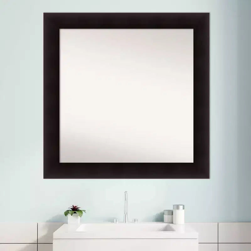 Specchio da parete per bagno in legno color Espresso Portico, non smussato, 81 x 81 cm - Amanti Art: design quadrato moderno, montaggio a parete, hardware incluso