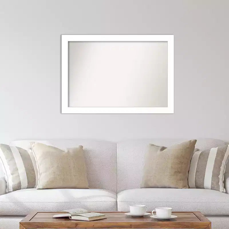 Specchio da parete bianco con cornice a cuneo non smussata 101,6 cm x 71,1 cm - Amanti Art