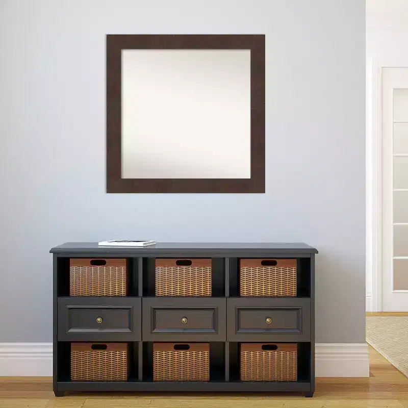 Specchio da bagno Wildwood Brown da 31" x 31" non smussato - Amanti Art: specchio da trucco quadrato moderno, cornice in polistirene